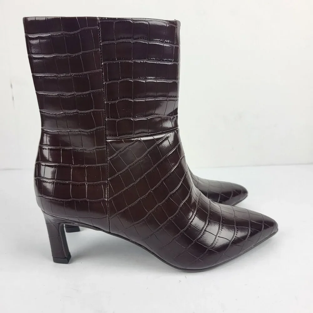 Dolce Vita DV Womens Chocolate Croc-Embossed Gradie Kitten Heel Boot Size 5M